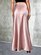 Elegant Women's Long Skirt - Satin Jersey Fabric with a Satin Finish, Perfect for Christmas & Valentine's Day Date Outfits, Suitable for Autumn/Winter Holiday Parties and Commuting, Machine Washable Light Luxury Design, High-End and Graceful - Pink