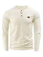 Men's 3pcs Raglan Henley Collar Waffle Long Sleeve Shirt, Soft High-Stretch Breathable Textured Polo, for Beach Vacation, Daily Outdoor Wear, Loose Fit, Multi-Color, Street Style, Half-Button Placket - Beige + Blue + Navy Blue