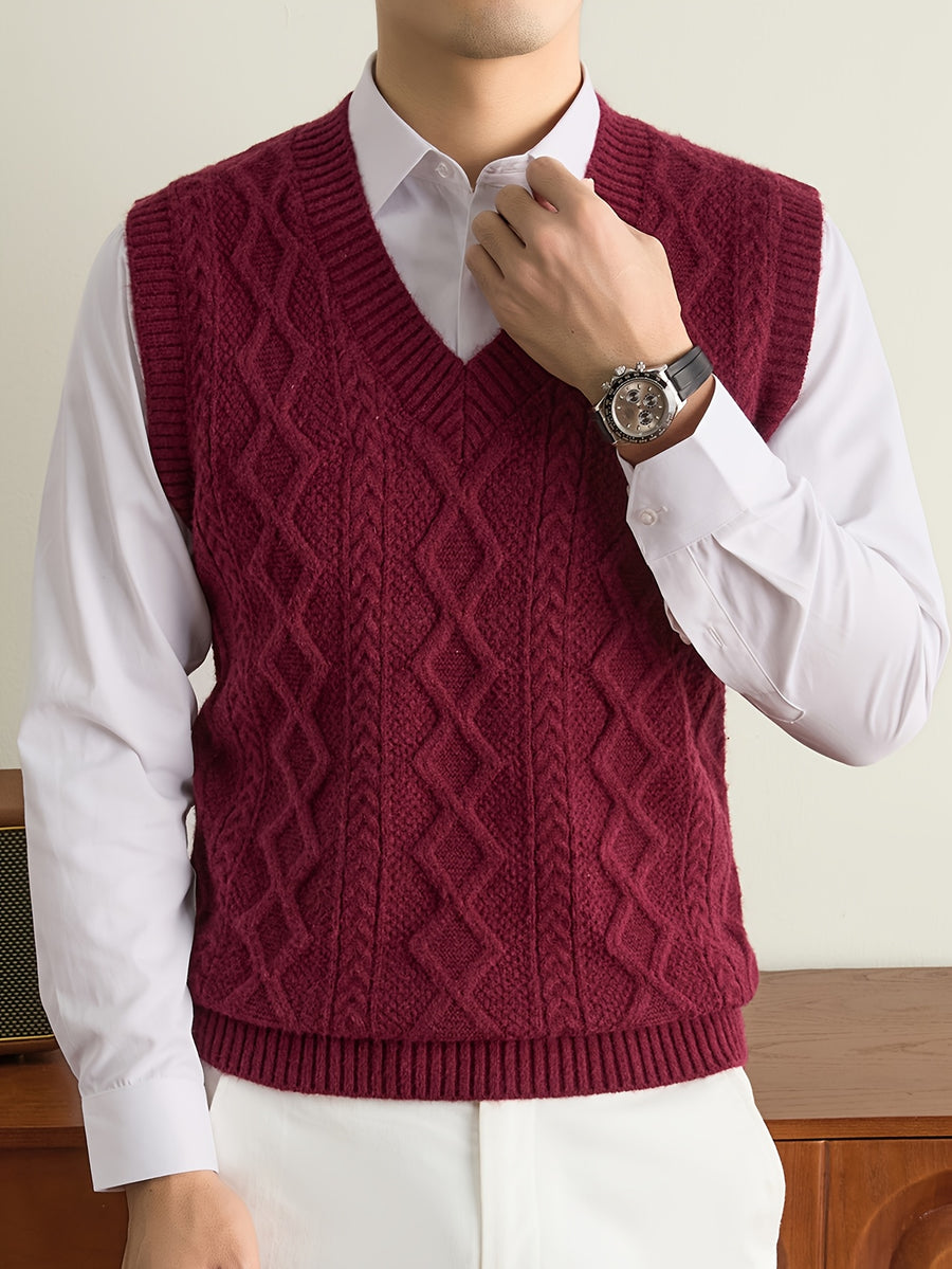 Men's V-neck Simple and Stylish Knitted Autumn/Winter Pullover Sleeveless Sweater Vest (Single Piece) - Zi Hong
