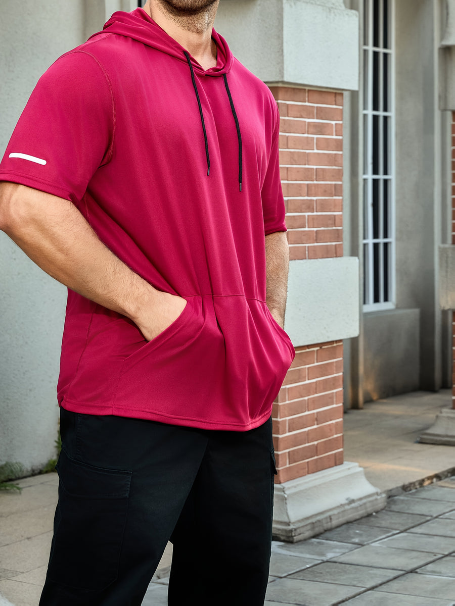 A Set of Four Men'S Regular Solid Color Hoodies, Casual And Breathable with Drawstring Short Sleeves - Black*Dark blue*Green*Red