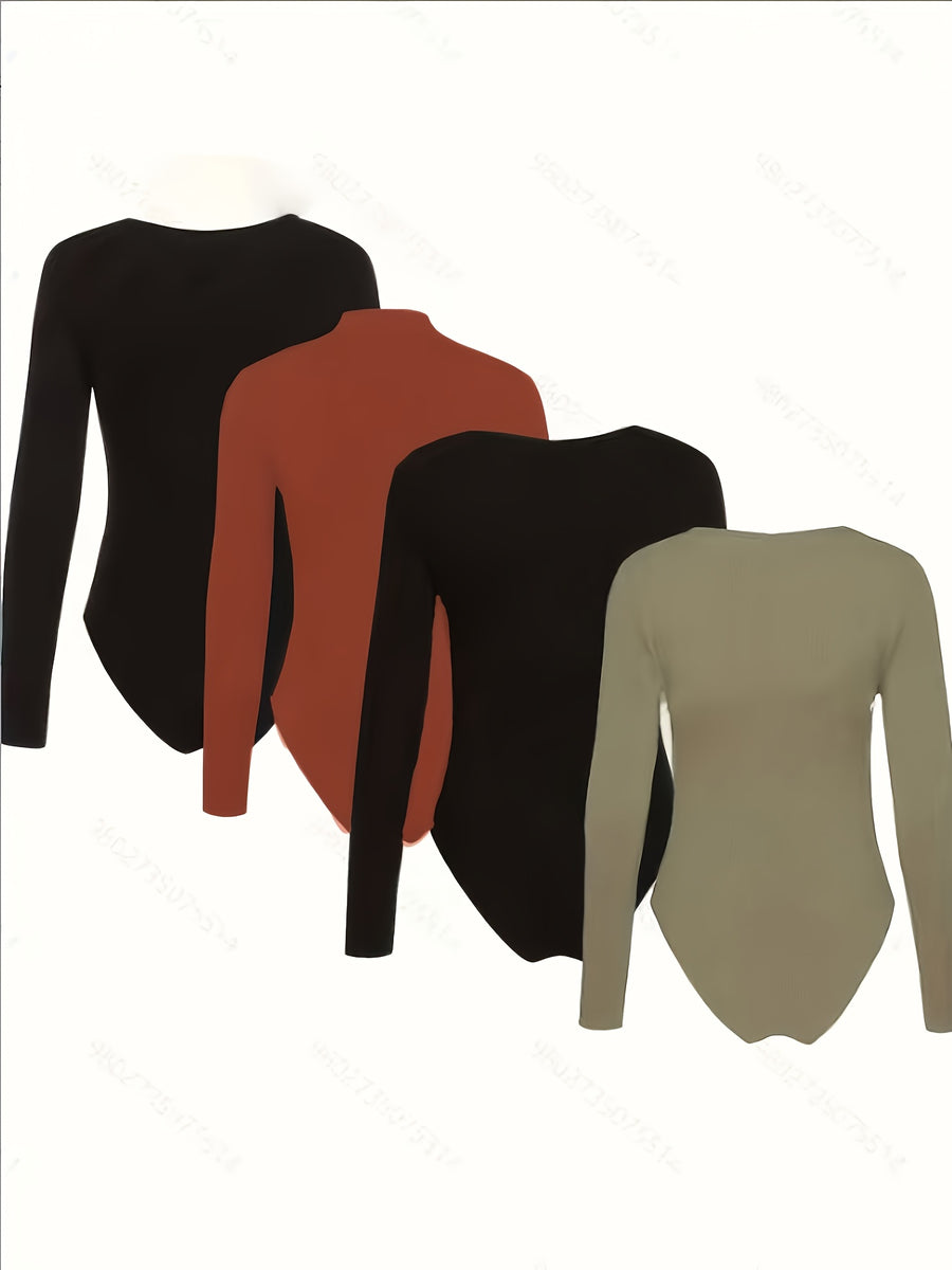 4pcs Button-Front Tight Bodysuit Set - Mixed colors
