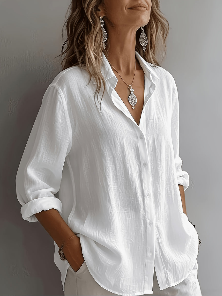 Ladies' Fashionable And Elegant Vacation Shirt, Casual, Versatile, Loose-Fitting Commuter Top, Wilderness Orienteering - White