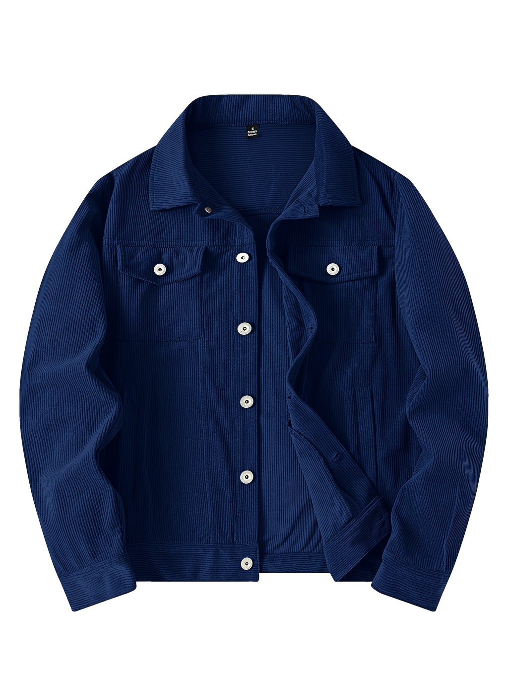 Men's Casual Long-Sleeve Shirt, Autumn/Winter Loose Fit Simple Solid Color Corduroy Layering Flannel Shirt, Vintage Style Top - Navy Color