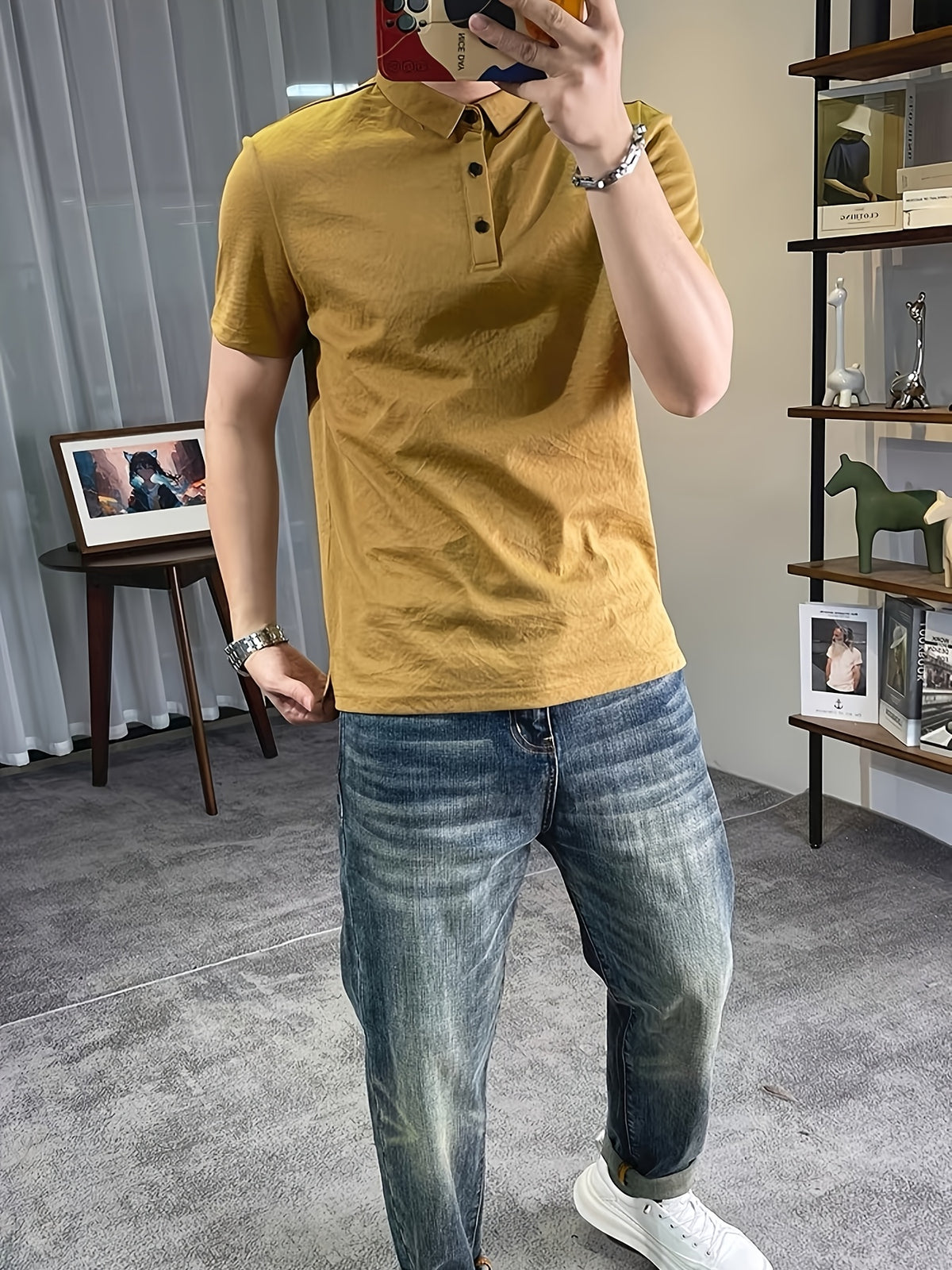 Men'S Breathable Lightweight Nylon Polo Shirt - Durable Summer Casual Business Top - orange yellow