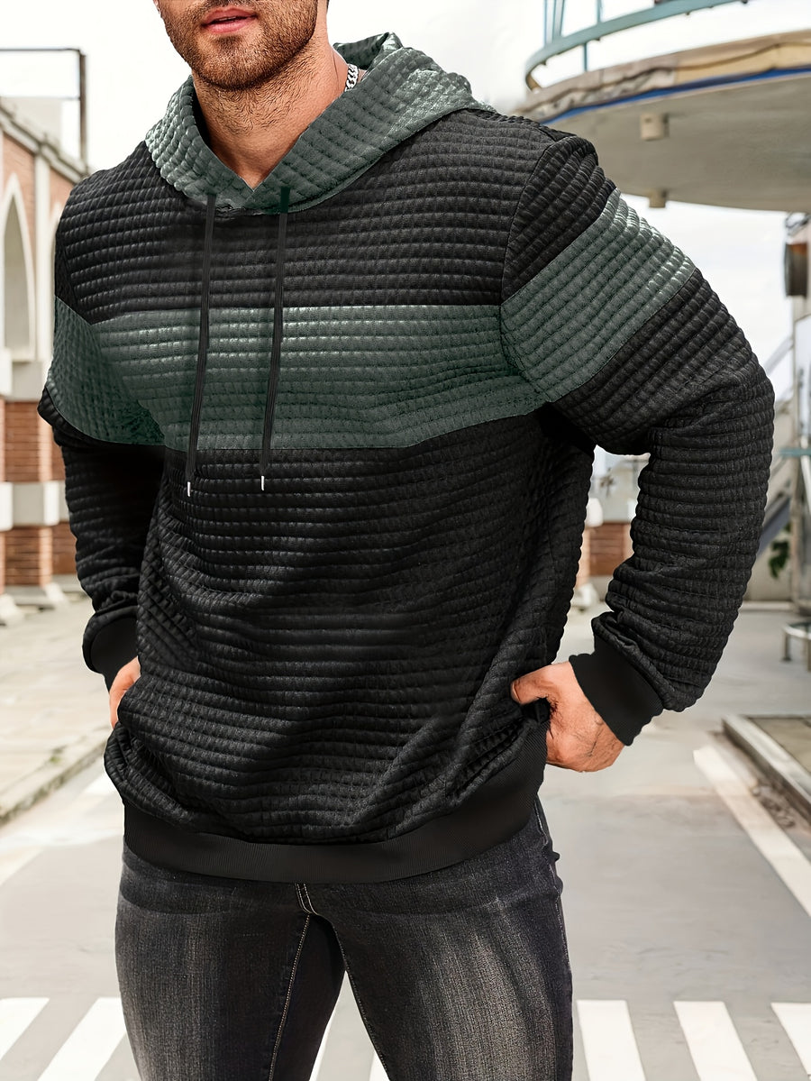Color-Block Fashion Hoodie Sweatshirt Casual Versatile Men'S Pullover - Medium Grey