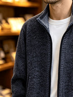 A Single Men's Thick Knitted Sweater Jacket, Made of Soft and Plush Fabric to Keep Warm and Comfortable, Easy to Match for Daily Commuting and Leisure. (Includes Only One Jacket) - Navy Color