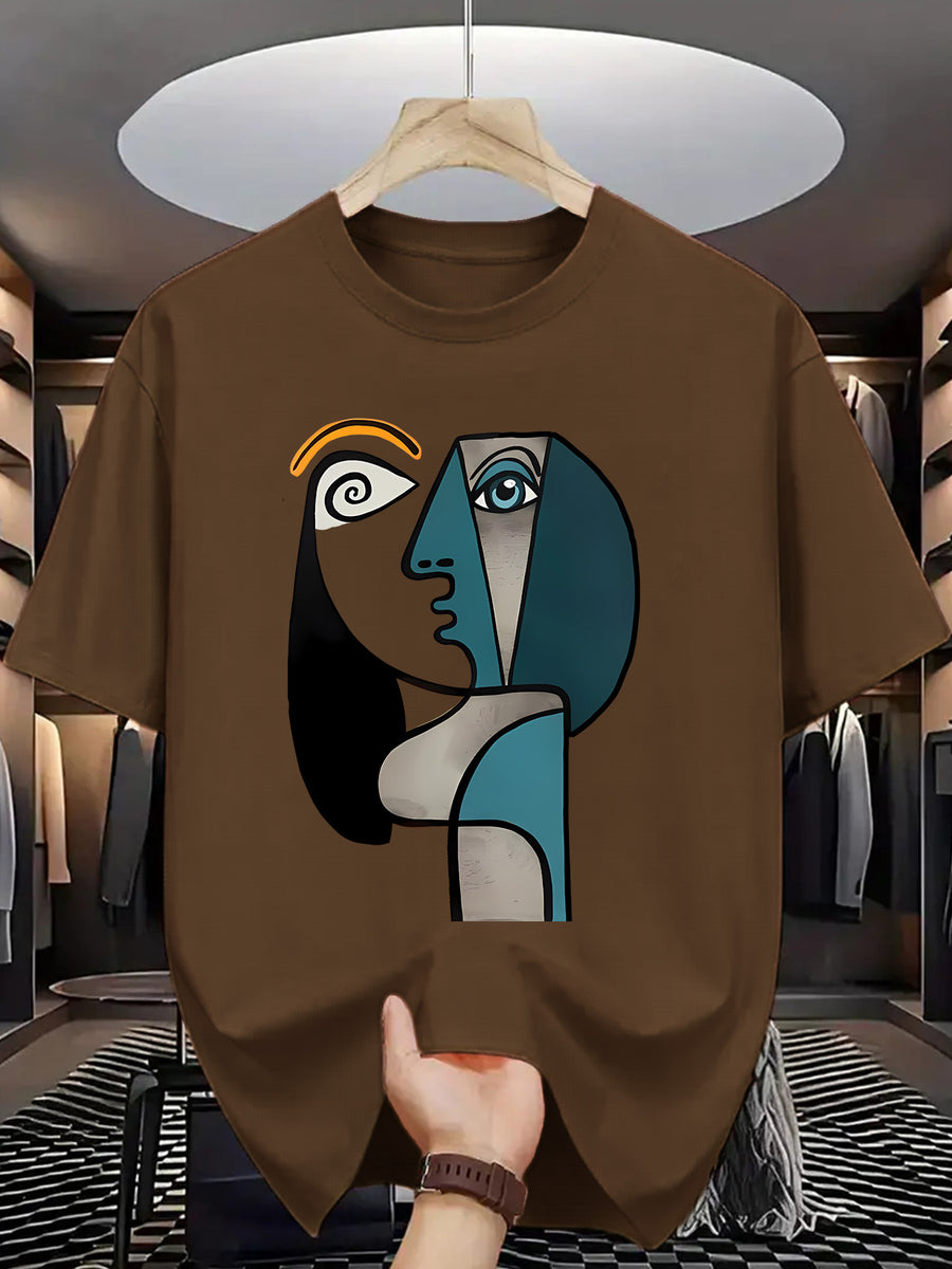 Men'S T-Shirt Abstract Picasso Art Print Casual Sport Daily Wear - Light Brown-1