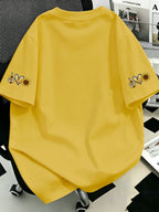 Plus Size, Plus-size Sunflower Print Round-neck Women's Casual Short-sleeve T-shirt, Suitable for Summer Vacations, Casual and Comfortable - Yellow