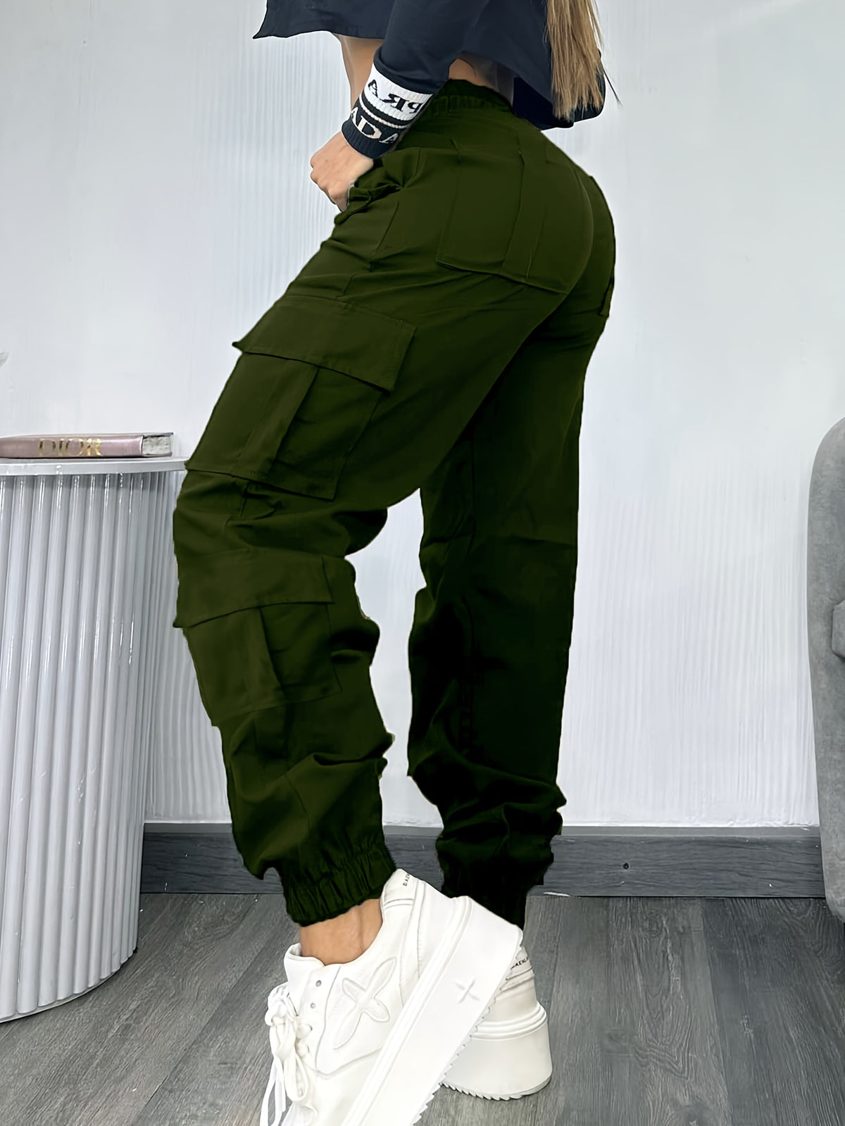 Christmas, Women'S Casual Drawstring Elastic Waist Jogger Pants, Minimalist Design Y2K Street Style Multiple Pockets Spring/Summer - Army Green