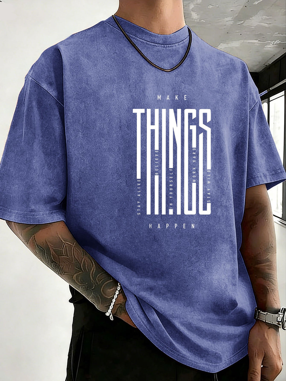 2026 New Unisex T-Shirt, Washed Pure Cotton with Distressed Texture, Double-Sided Print, Breathable and Sweat-Absorbent, Loose Fit for Outdoor Fitness and Sports, Trendy Short Sleeve - Royal Blue