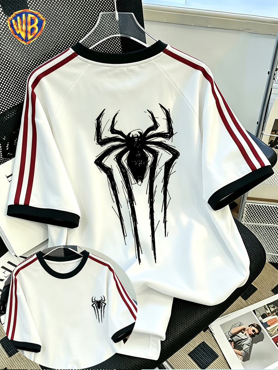 Warner Bros. Official IP Series T-Shirt - Dark Style Hero Totem Print with Contrast Trim Design, Featuring Streetwear Brand Attributes for Effortless American Street Style, Unisex - White