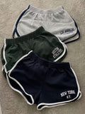 3pcs Women'S Summer Hot Style Y2K Shorts Casual Women'S Trendy Versatile Bottoms Pants Home Elastic Waist Letter Print Hot Pants - Navy blue + army green + light gray