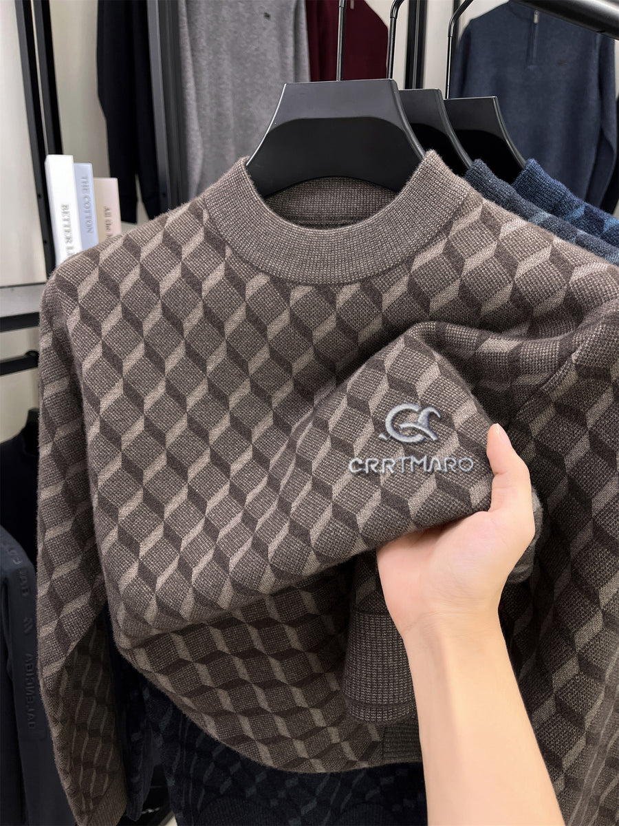 ZBZP Autumn Winter Knit 3D Solid Mid-High Neck Sweater, Basic Knit Pullover Top for Men, Fashion Long Sleeve Sweater QSDS - Camel
