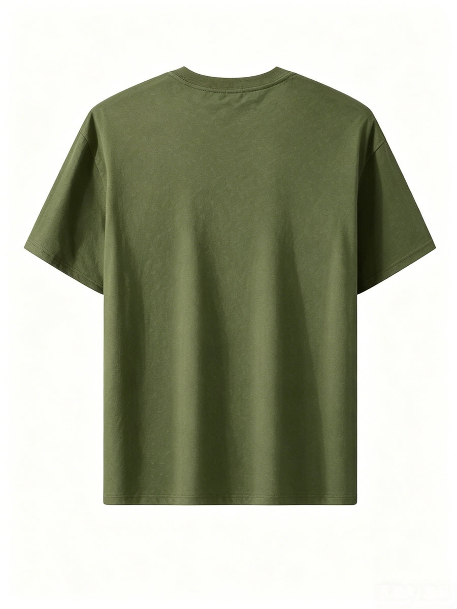 Summer Men's 5pcs Pure Cotton Short-Sleeve T-Shirts, Classic Crew Neck Versatile Basic Style, Soft Breathable Regular Fit, Custom Print Patterns Available, Ideal for Daily Wear, Team Apparel, and Commemorative Work Uniforms - Army Green