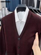 Men's Thick Knit Cardigan, Warm Casual Layering Top for Fall and Winter - Burgundy