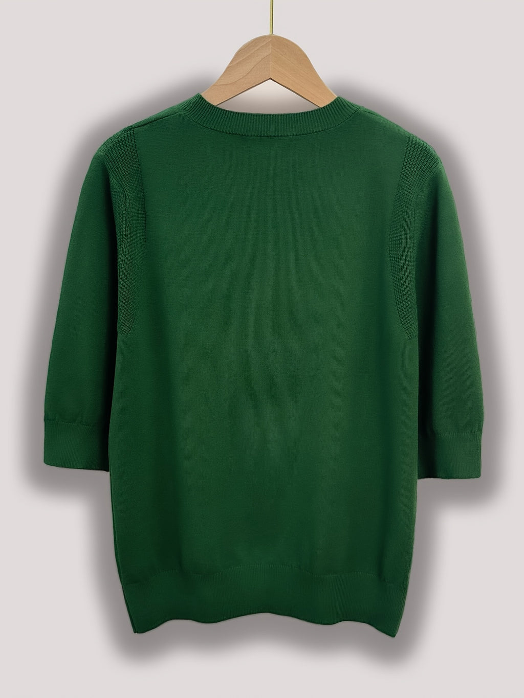Women's Fine-Spun Round Neck Mid-Sleeve Top, New Spring/Autumn Vintage Elegant Top, Five-Part Sleeve Base Layer Shirt - Green