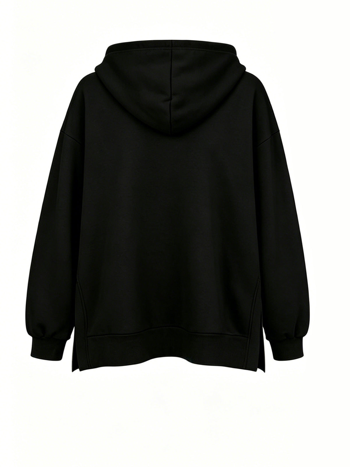 Women'S Fashion Hooded Sweatshirt for Autumn And Winter - Pattern Print Design, Side Slit Detail, Pullover Hoodie - Black