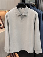 [Star Prosperity Selection] Spring/Autumn Men'S Lapel Polo Shirt, Fashionable Easy Top Solid Color Base Layer, Business Casual Long Sleeve T-Shirt, Best Gift for Friends And Relatives - Light Apricot