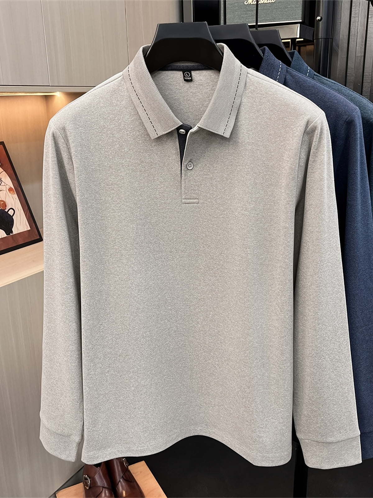 [Star Prosperity Selection] Spring/Autumn Men'S Lapel Polo Shirt, Fashionable Easy Top Solid Color Base Layer, Business Casual Long Sleeve T-Shirt, Best Gift for Friends And Relatives - Light Apricot