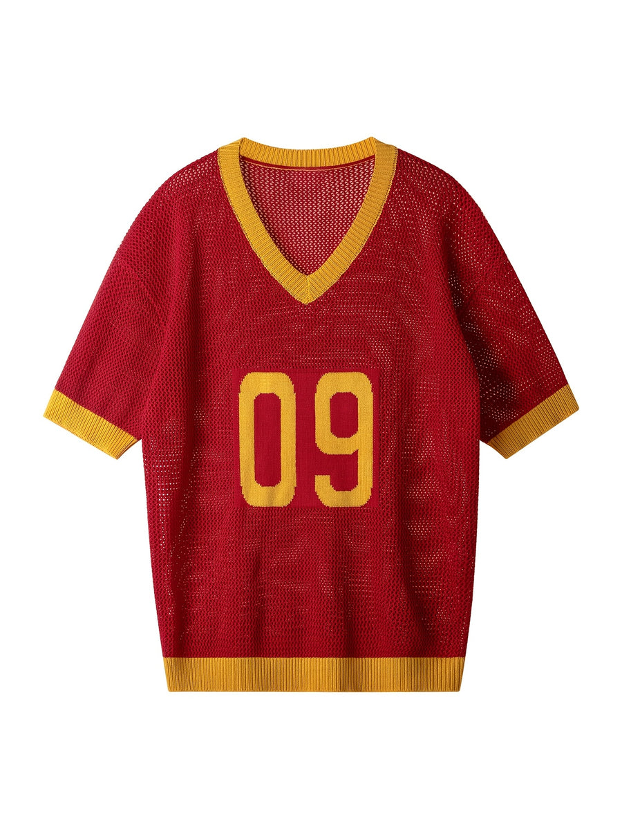 Spring Summer New Men'S Short Sleeve Hollow Loose Knit Pullover Top V-Neck Pullover Casual Outdoor Top - Burgundy
