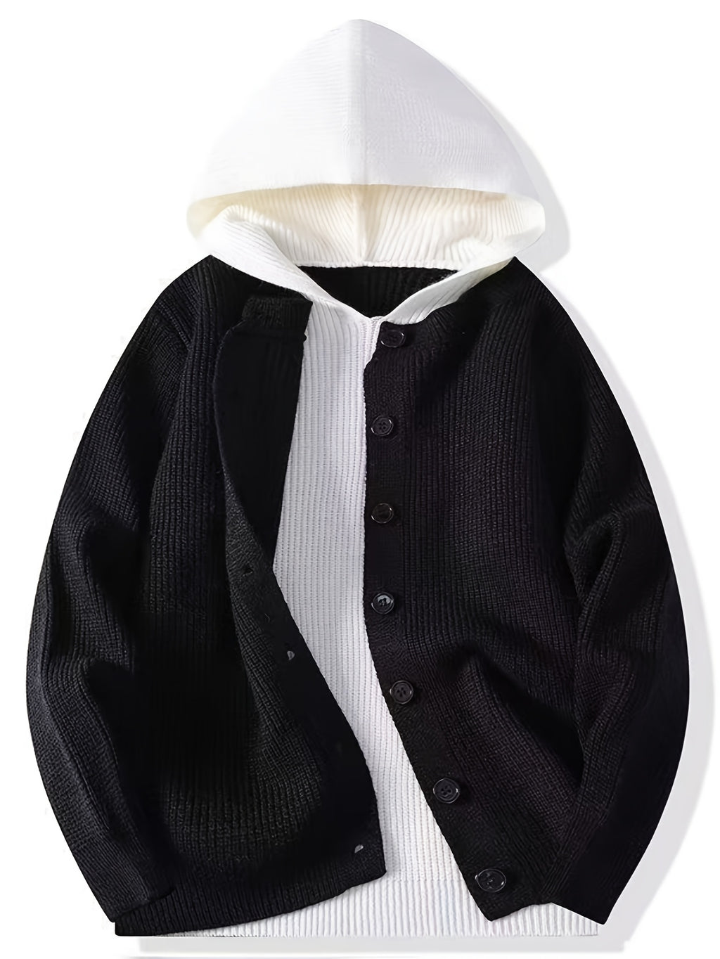 Christmas, Thanksgiving, New Year's Eve, Men's 2-in-1 Look Color Block Hooded Cardigan, Acrylic Blend, Available in Black, Red, Gray, Multiple Colors, Sweatshirt + Cardigan Design, Two-Way Styling in One Top, New Autumn/Winter Men's Regular - Black