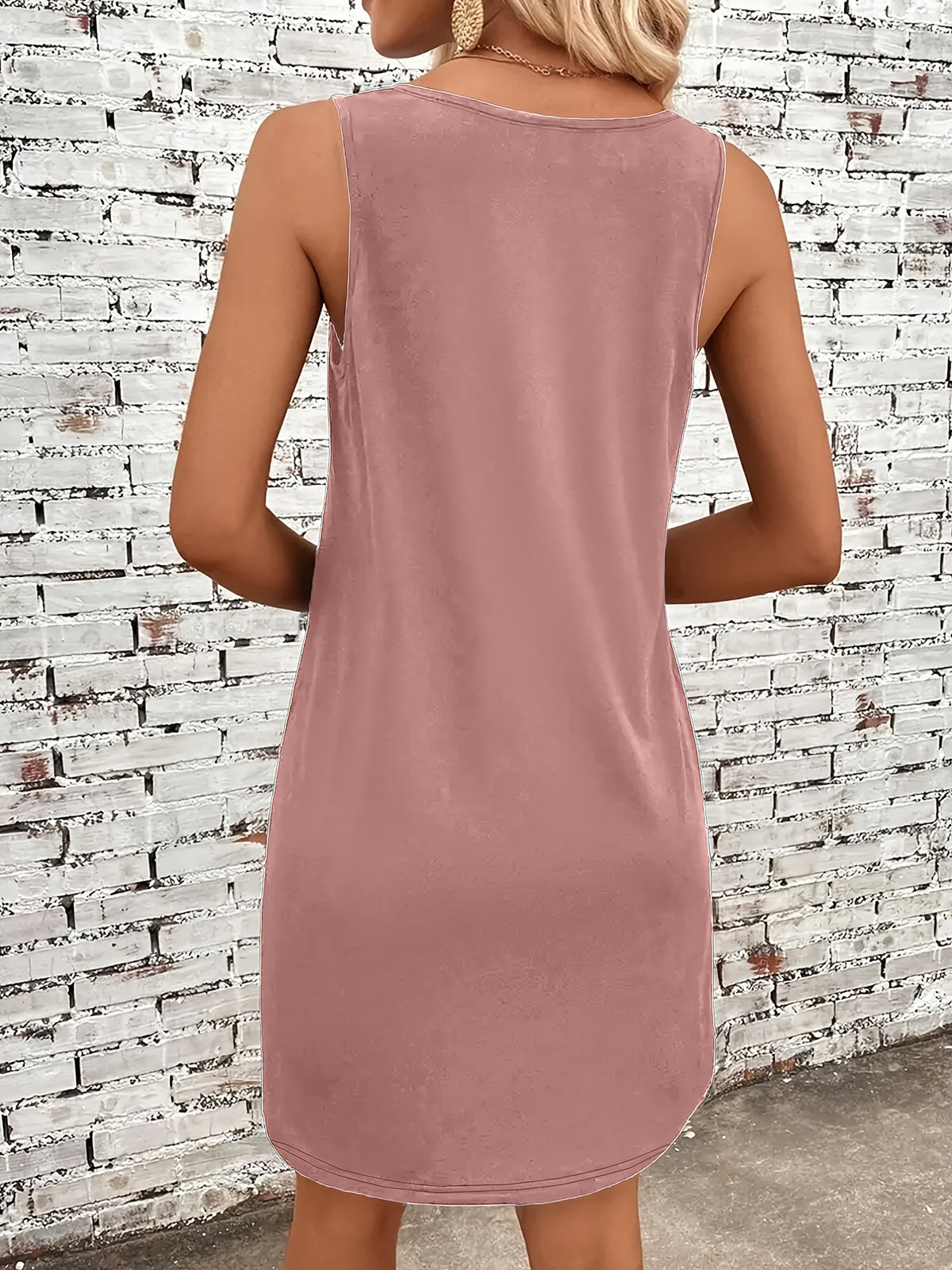 Women's Dress Solid Color Sleeveless Tank Dress, Comfort Style, for Shopping and Dating, Fashion Enthusiasts, Loose Fit - Peach