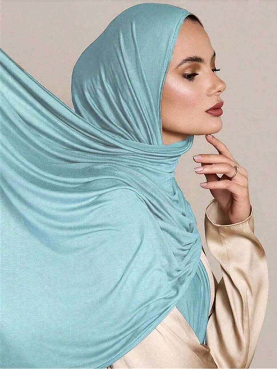 Women'S Jersey Headscarf - Soft, Breathable, And Secure Fit; a Modest Wrap Suitable for Daily Wear, Commuting, Wind, And Shielding - Powder blue