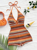 Women's Fashion Irregular Texture Halter Jumpsuit - Orange-Red