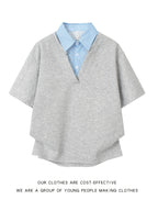 [Shule Water OBM] 2026 New Loose Design Japanese Fake Two-Piece Polo Collar Short Sleeve Men Women Style Summer Couple Half Sleeve T-Shirt - Grey