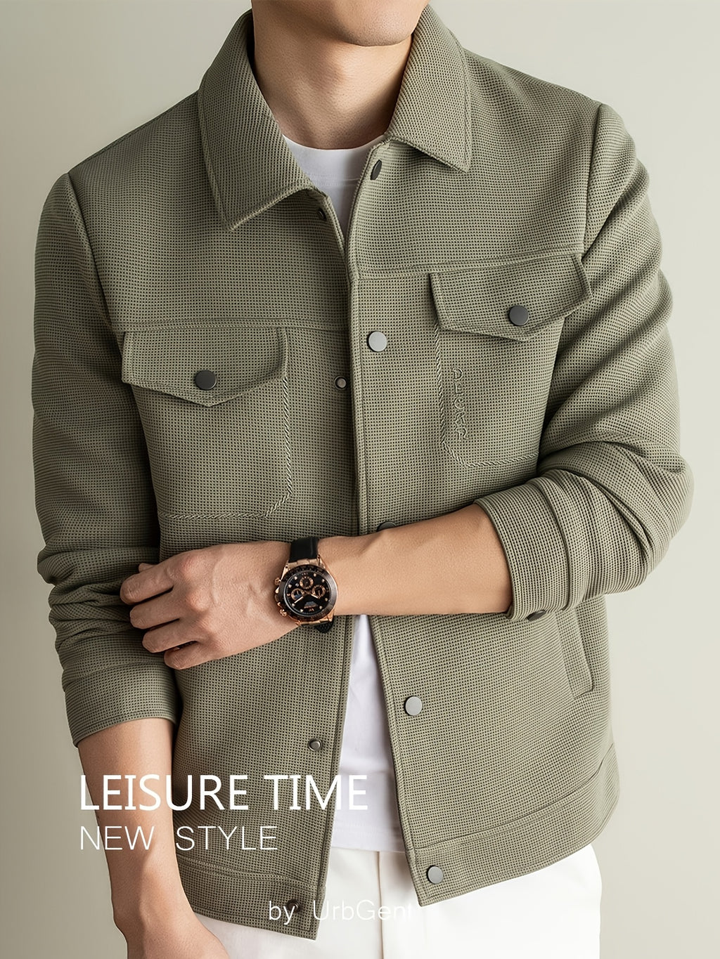 Men's Lightweight Textured Jacket with Button-Front & Collar - Soft Breathable Workwear Coat Suitable for Business Office, Travel, Casual Streetwear, Spring/Autumn Outerwear, Hand Washable Button-Up Blazer - Olive