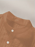 [Pearson OBM] Men'S Summer Print Short Sleeve Casual Stand-Up Collar Shirt, Button-Up Top Fashion Versatile Blouse, Lightweight Breathable Fabric for Beach Vacation Pool Party - Yellowish-brown
