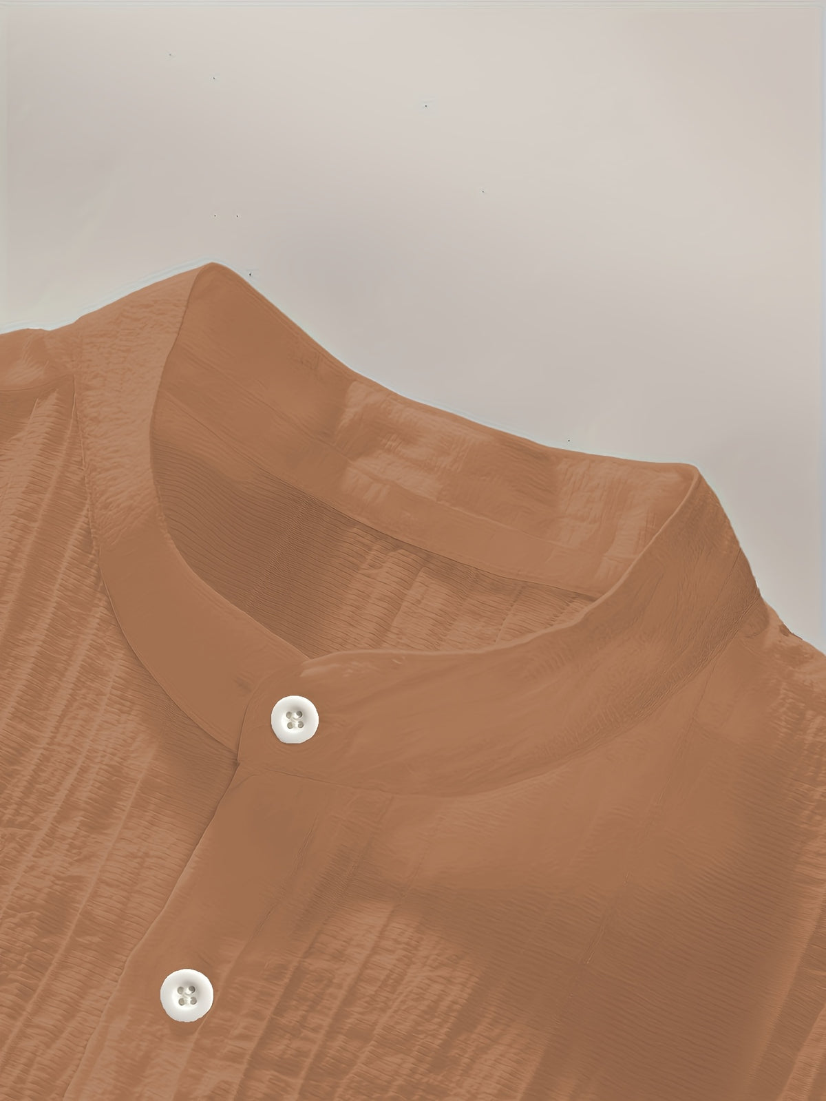 [Pearson OBM] Men'S Summer Print Short Sleeve Casual Stand-Up Collar Shirt, Button-Up Top Fashion Versatile Blouse, Lightweight Breathable Fabric for Beach Vacation Pool Party - Yellowish-brown