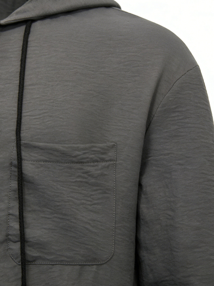 2026 European Style New Men'S Classic Versatile Comfortable Daily Office Commute Date Fashion Trendy Outdoor Sports Outing Travel Versatile Comfortable Hooded Shirt - Grey