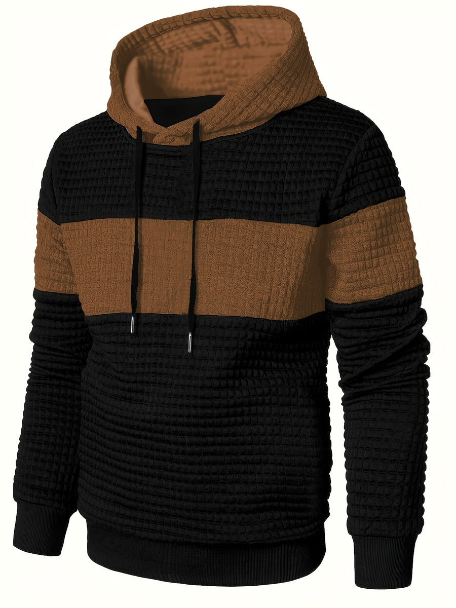 Color-Block Fashion Hoodie Sweatshirt Casual Versatile Men'S Pullover - Coffee Color
