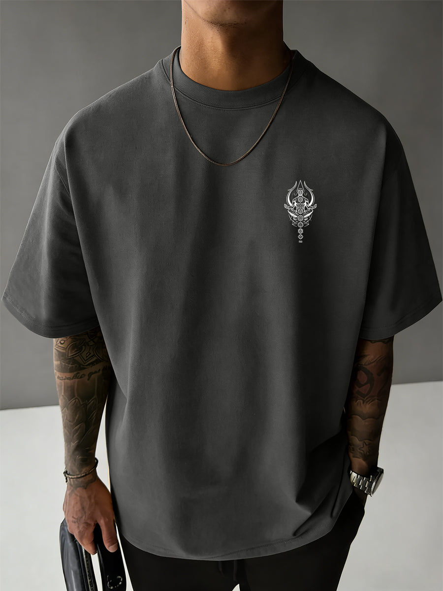 Men's 100% Pure Cotton T-Shirt, Zen Chakra Print, Breathable and Soft, for All Seasons, Casual Daily Commute - Dark Gray