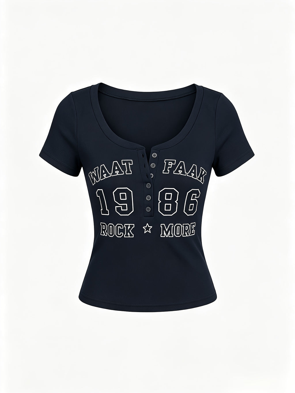 2026 Printed Elastic Women'S T-Shirt Spring And Summer Fashionable Travel Preferred Retro Style Letter Print Button Placket Short-Sleeved Slim Top - Slate Grey