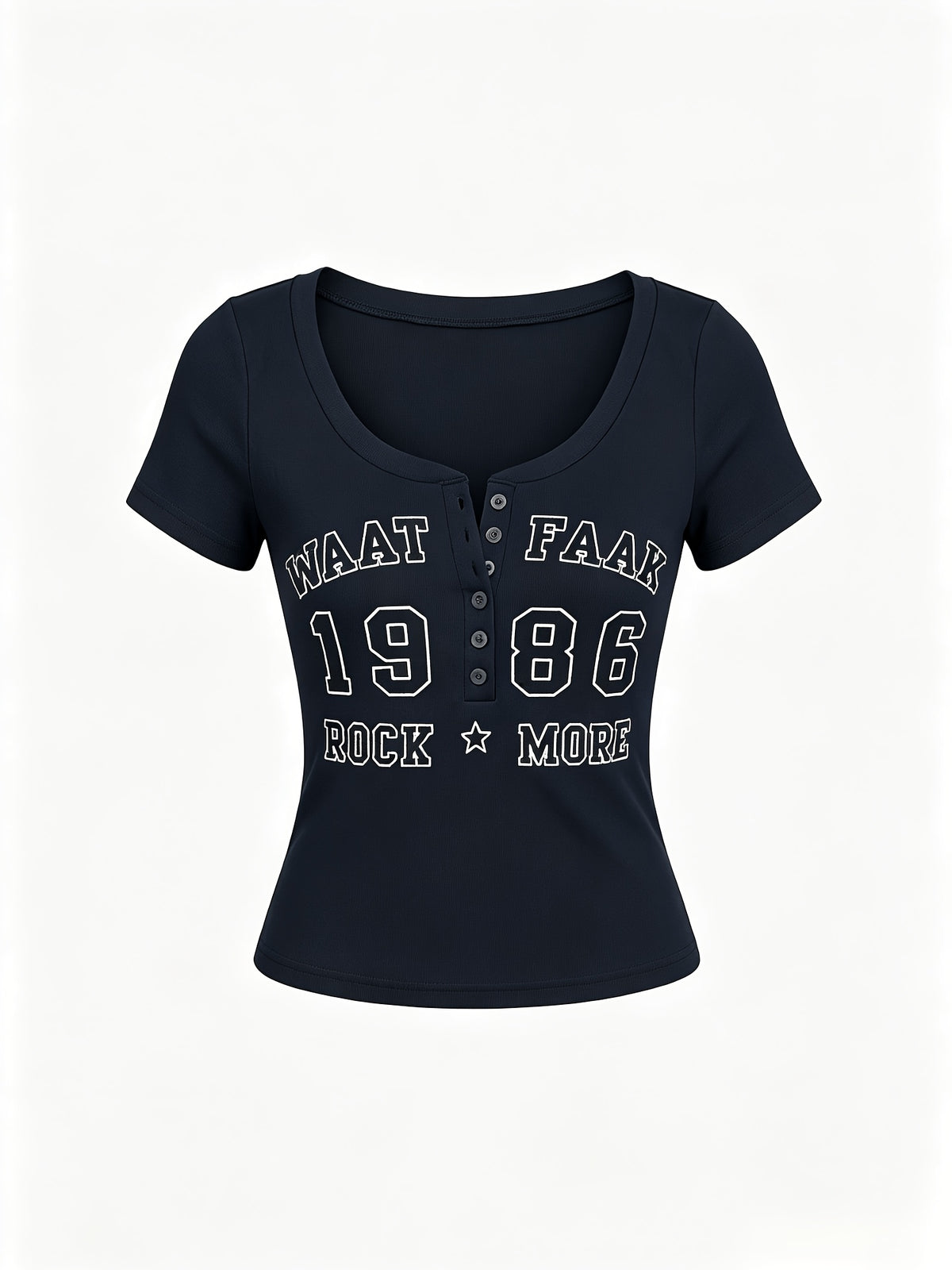 2026 Printed Elastic Women'S T-Shirt Spring And Summer Fashionable Travel Preferred Retro Style Letter Print Button Placket Short-Sleeved Slim Top - Slate Grey