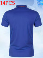 14pcs Classic Solid Color Men'S Polo Shirts, Breathable Lapel High Quality Shirts Casual Fashion Sport - Royal Blue