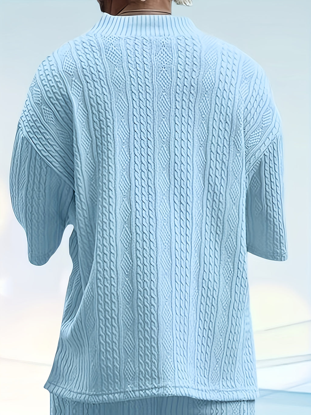 Men's Casual and Comfortable Outdoor Daily Sports Simple and Fashionable Youth High-quality Handsome American Versatile Knitted T-shirt Men's Summer Loose V-neck Sports Solid Color T-shirt Men - Sky Blue