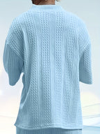 Men's Casual and Comfortable Outdoor Daily Sports Simple and Fashionable Youth High-quality Handsome American Versatile Knitted T-shirt Men's Summer Loose V-neck Sports Solid Color T-shirt Men - Sky Blue