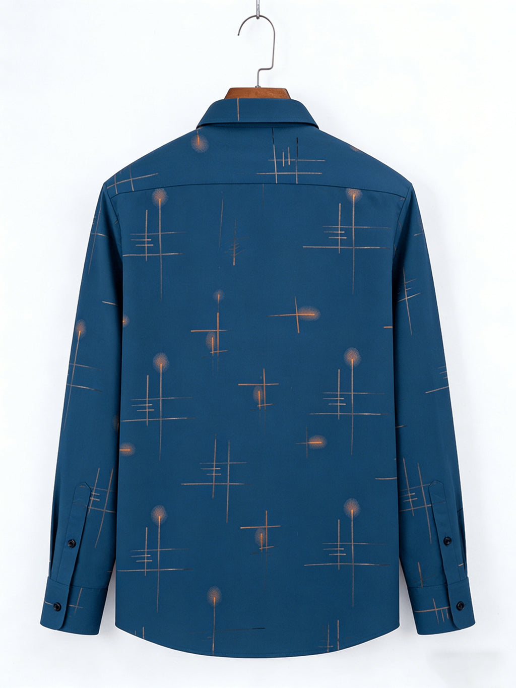 Men'S Long-Sleeve Shirt with Bronzing Print, Business Casual Wrinkle-Resistant Shirt, Light Luxury Versatile Top for Middle-Aged And Young Men - Peacock Blue