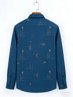 Men'S Long-Sleeve Shirt with Bronzing Print, Business Casual Wrinkle-Resistant Shirt, Light Luxury Versatile Top for Middle-Aged And Young Men - Peacock Blue