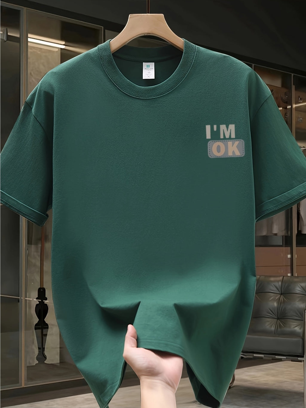 100% Cotton Printed Men's Pure Cotton Vintage T-shirt, Simple, Stylish, and Comfortable Printed Casual T-shirt 0714-S - Dark Green
