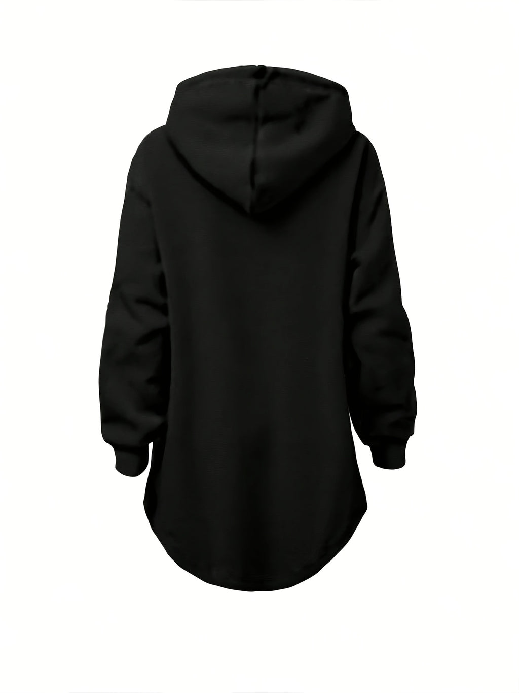 Women'S Solid Shoulder-Lower Long Sleeve Loose sweatshirt with Drawstring - Black