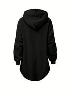 Women'S Solid Shoulder-Lower Long Sleeve Loose sweatshirt with Drawstring - Black