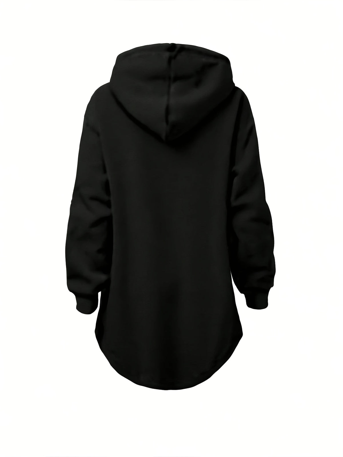 Women'S Solid Shoulder-Lower Long Sleeve Loose sweatshirt with Drawstring - Black