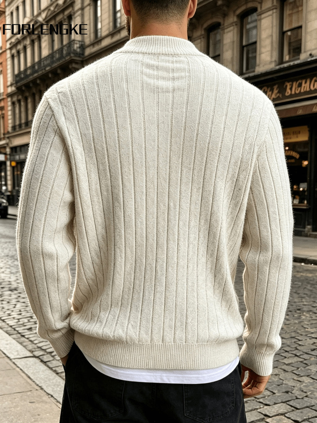 FORLENGKE Autumn/Winter Men's Zipper Cable Knit Cardigan, Three-Dimensional Twisted Floral Texture Knit Outerwear, Solid Color Simple Cuff Long Sleeve Top, Streetwear Commute Daily Casual Wear, Versatile Spring/Autumn Men's Outer Knit Cardigan - White