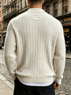 FORLENGKE Autumn/Winter Men's Zipper Cable Knit Cardigan, Three-Dimensional Twisted Floral Texture Knit Outerwear, Solid Color Simple Cuff Long Sleeve Top, Streetwear Commute Daily Casual Wear, Versatile Spring/Autumn Men's Outer Knit Cardigan - White