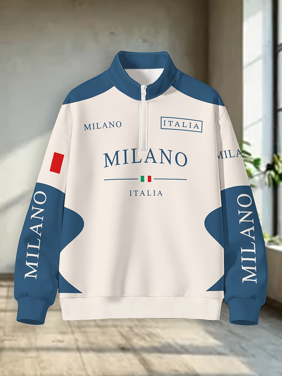 Men'S Half-Zip Lapel Sweatshirt Fashion Letter Print Casual Pullover Trendy Color-Block Patchwork Spring/Autumn Athletic Top Winter Clothes for Men - Mix color 5