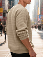 4pcs Men's Textured Sweatshirt, Fashionable Jacquard Texture Crew Neck Sweatshirt, Three-Dimensional Pineapple Check Pattern Solid Color Pullover, Spring and Autumn Warm Long-Sleeve Sweatshirt, Men's Fashionable Solid Color Simple Lightweight - Khaki + Navy Blue + Light Gray + Natural White